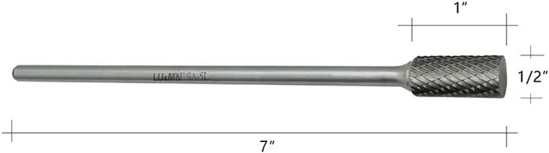 LU&MN SA-5DC-7L,7”(177.8mm) Extened Extra Long Length Double Cut Carbide Burr File(1/2” Cutter Dia X 1”Cutter Length) with 1/4 shank Cylinder Shape,pack of 1 - Image 3